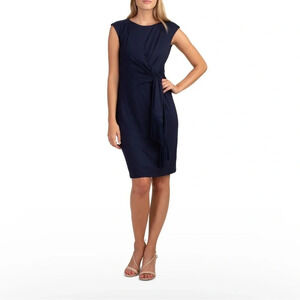 Trina Turk Midi Dress Women's‎ Size S Navy Blue Faux Wrap Knit